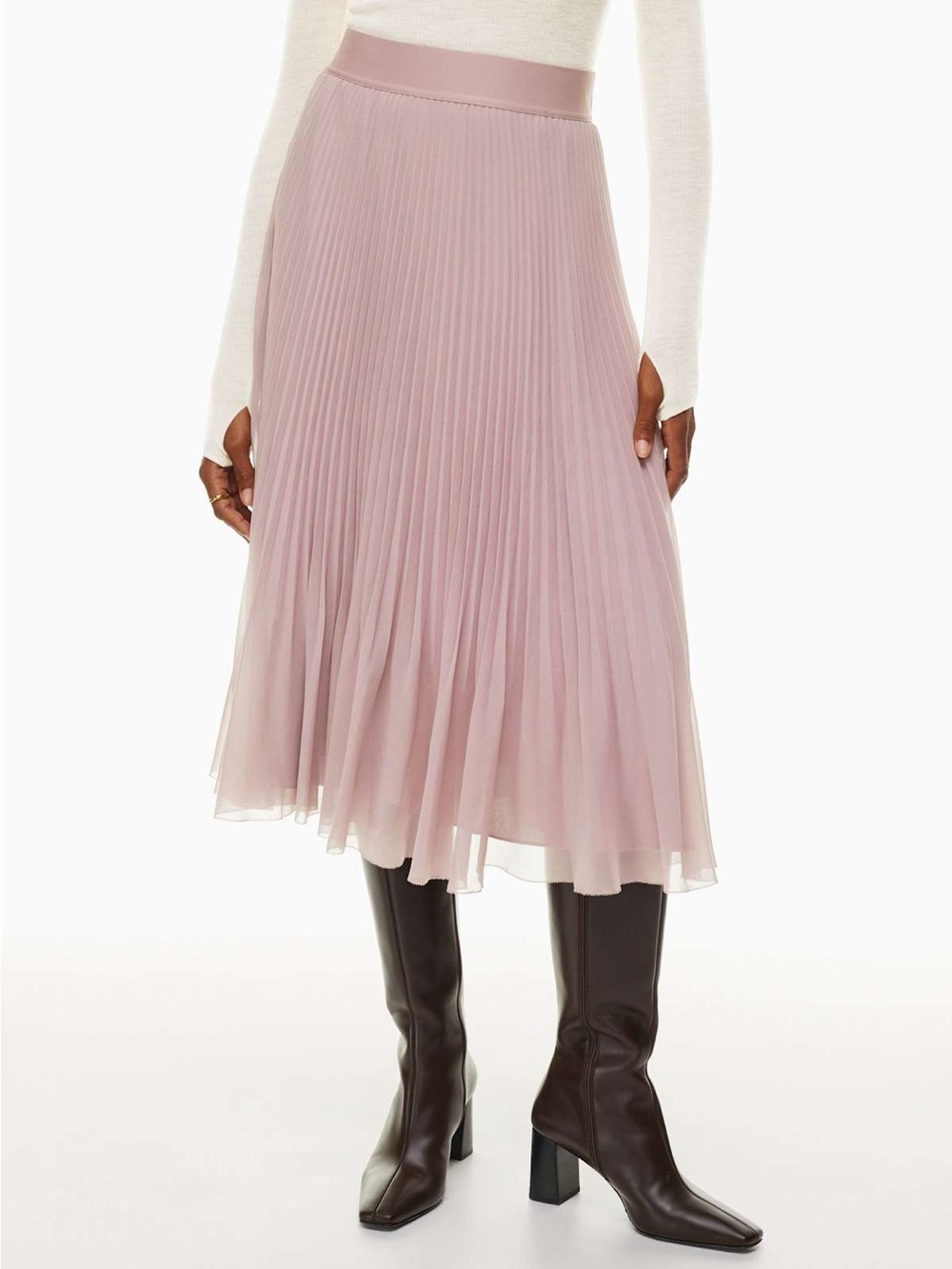 ARITZIA WILFRED Pleated Chiffon Twirl Midi Skirt - Claremont (Dusty Pink)